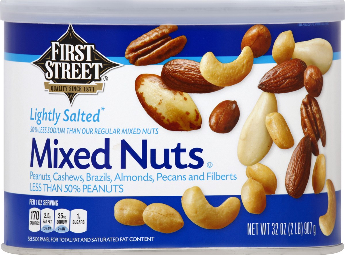 slide 3 of 6, First Street Low Salt Mixed Nuts, 32 oz