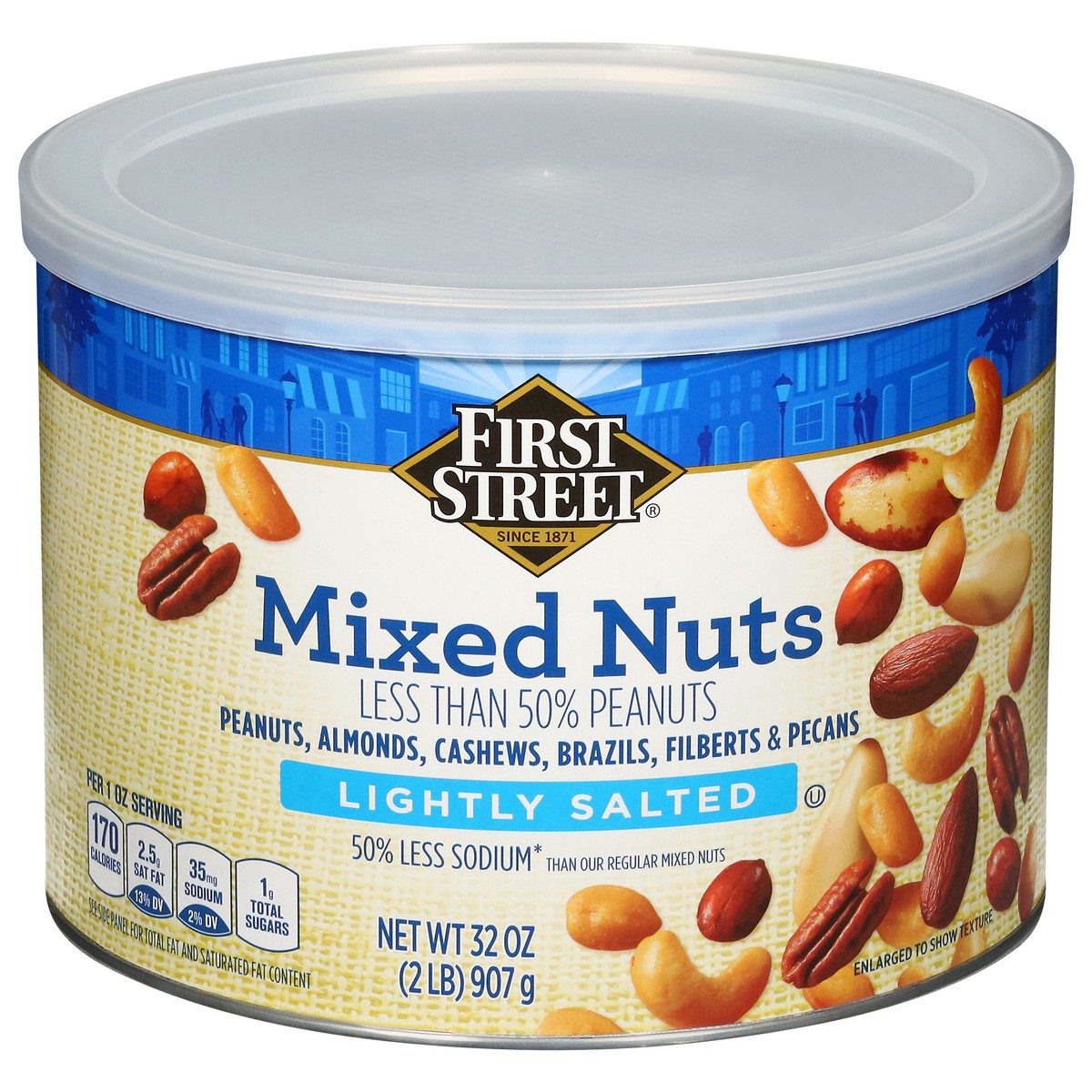 slide 1 of 6, First Street Low Salt Mixed Nuts, 32 oz