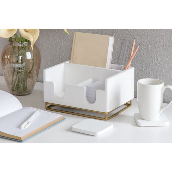 slide 7 of 7, Realspace Luna Wood/Metal Desktop Organizer With Coasters, 8-3/4"" X 7"", White/Gold, 1 ct