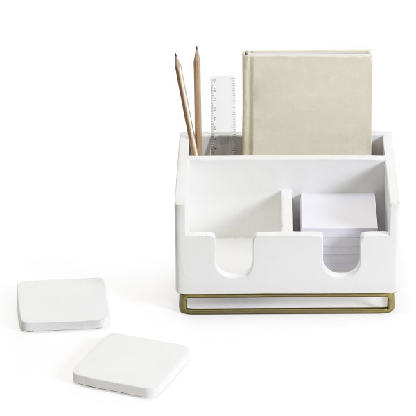 slide 3 of 7, Realspace Luna Wood/Metal Desktop Organizer With Coasters, 8-3/4"" X 7"", White/Gold, 1 ct