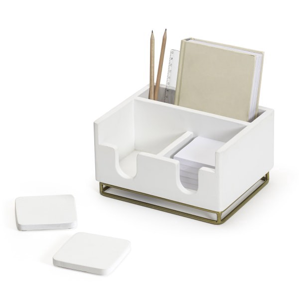 slide 6 of 7, Realspace Luna Wood/Metal Desktop Organizer With Coasters, 8-3/4"" X 7"", White/Gold, 1 ct