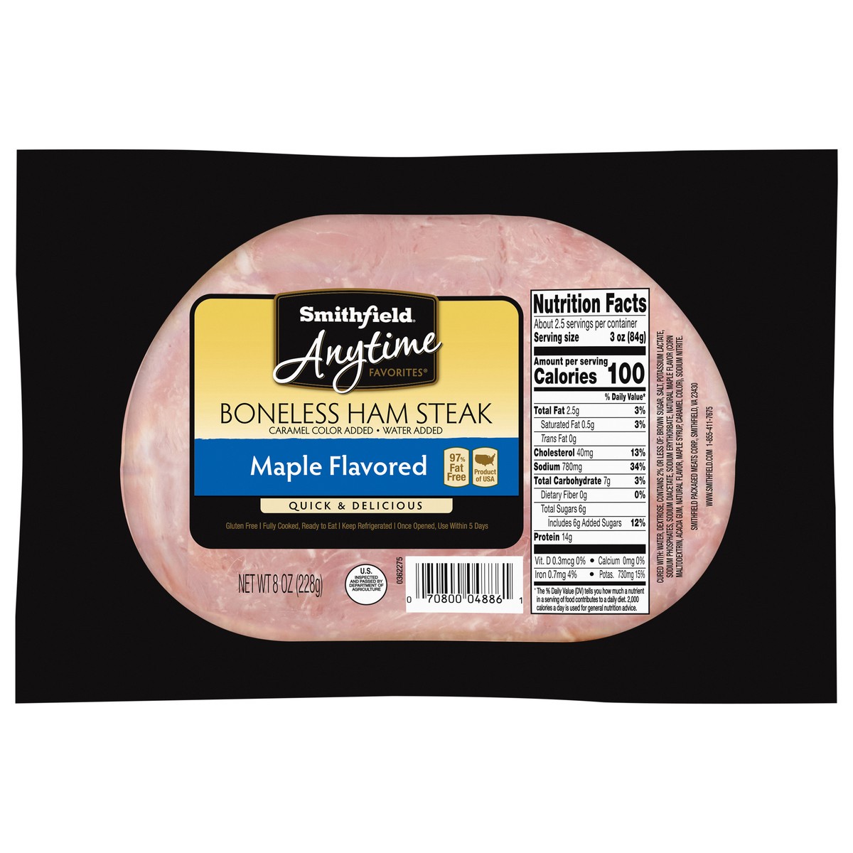 slide 1 of 6, Smithfield Anytime Favorites Maple Flavored Boneless Ham Steak 8 oz. Pack, 8 oz