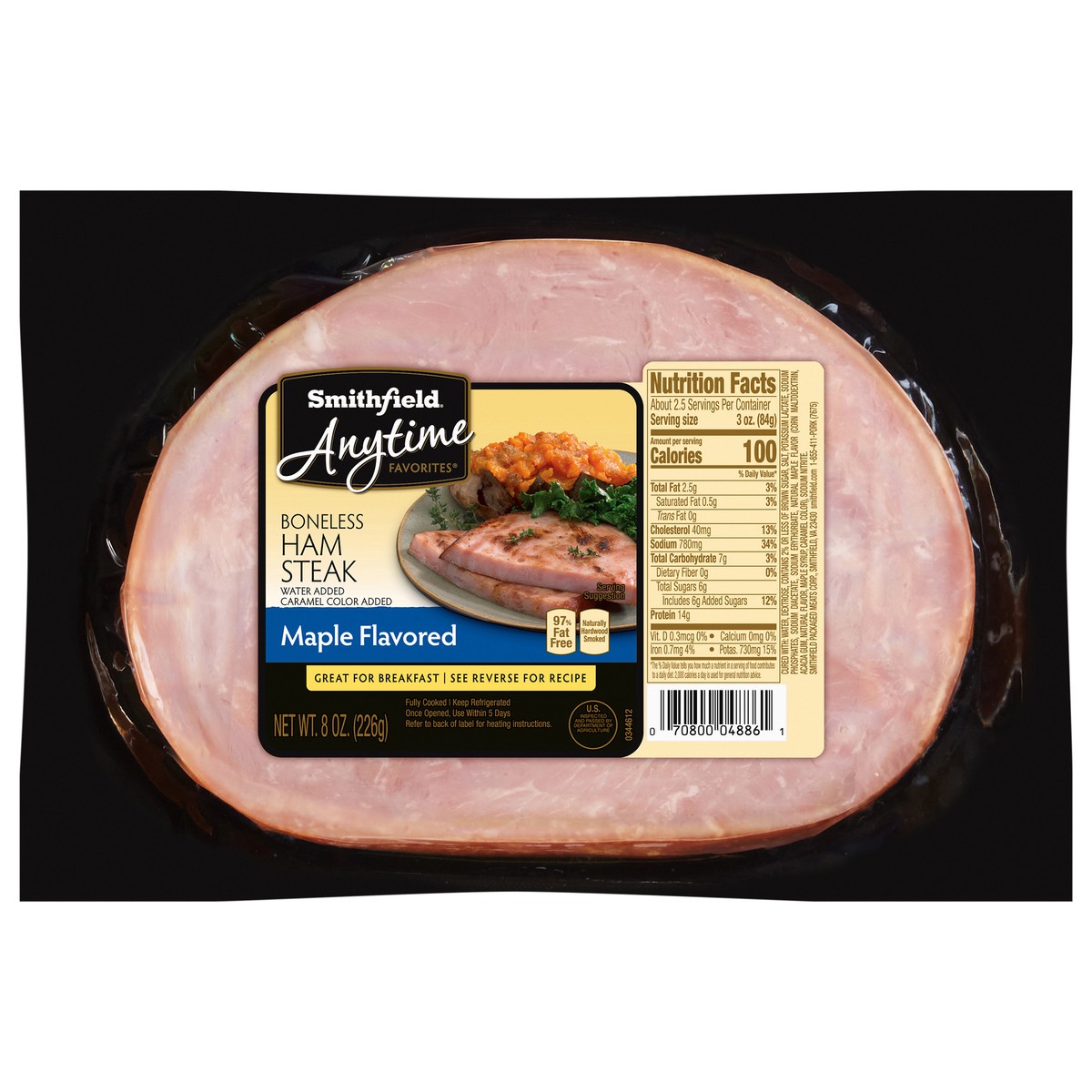 slide 1 of 6, Smithfield Anytime Favorites Boneless Maple Flavored Ham Steak 8 oz, 8 oz
