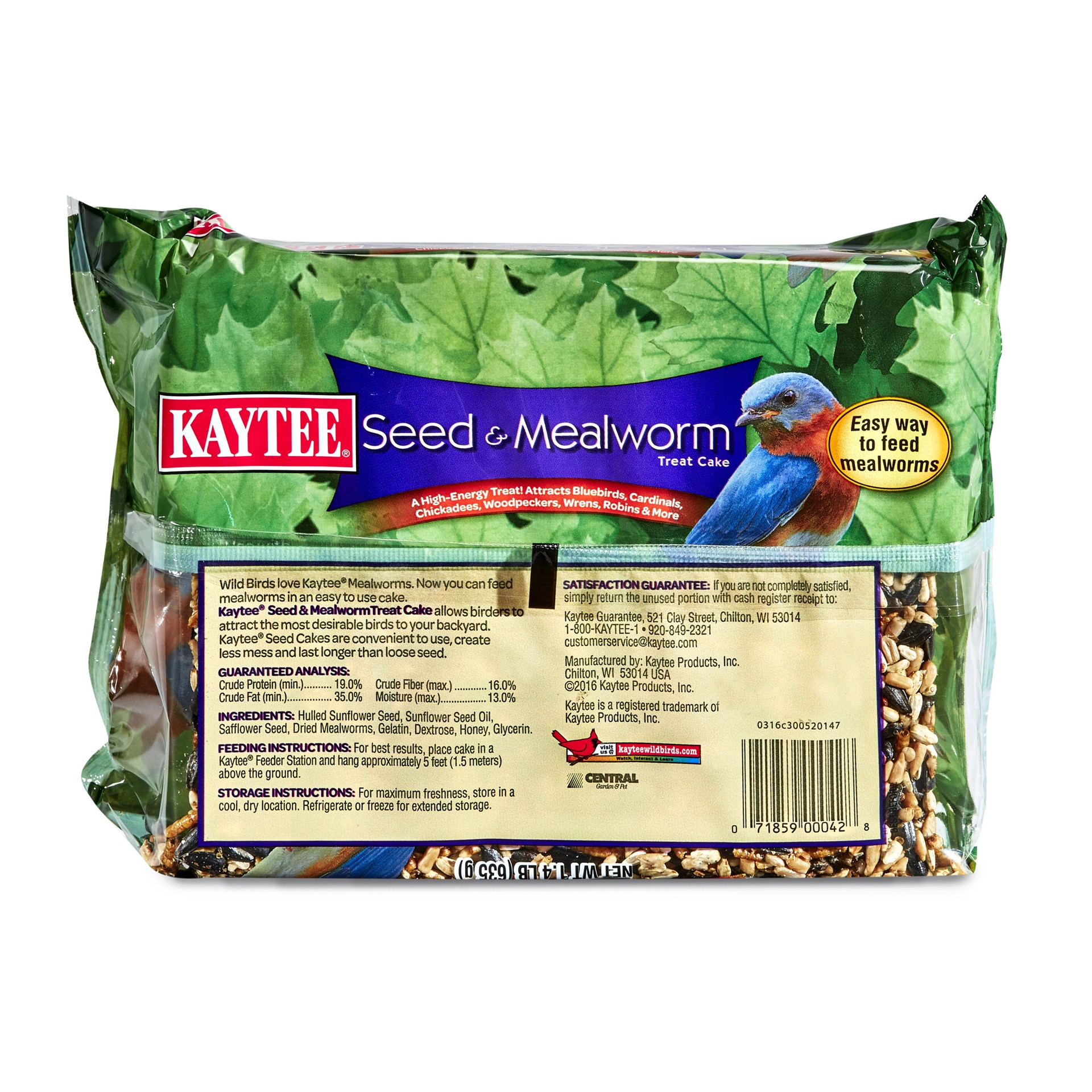 slide 3 of 7, Kaytee Wild Bird Seed & Mealworm Treat Cake, 1.4 lb, 1 ct