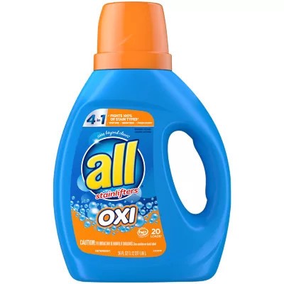 slide 1 of 3, All Stainlifters Laundry Detergent Liquid with OXI Stain Removers and Whiteners, 36 Ounces, 20 Loads, 36 fl oz