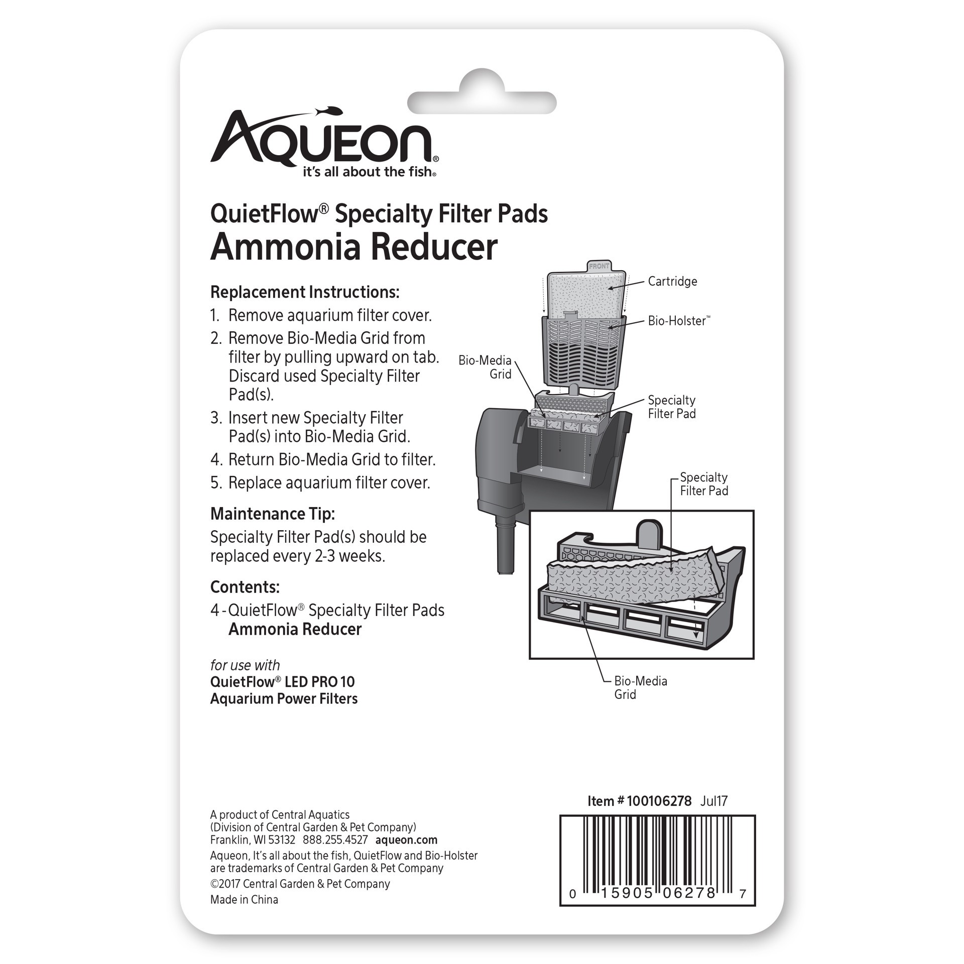 slide 6 of 9, Aqueon Replacement Specialty Filter Pads Ammonia Reducer 10, 1 ct