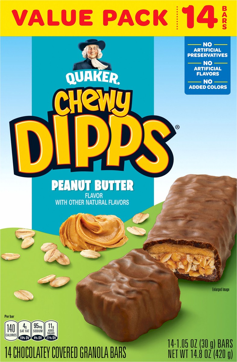 slide 4 of 6, Quaker Chewy Dipps Peanut Butter Granola Bars - 1.05oz/14ct, 14 ct; 1.05 oz
