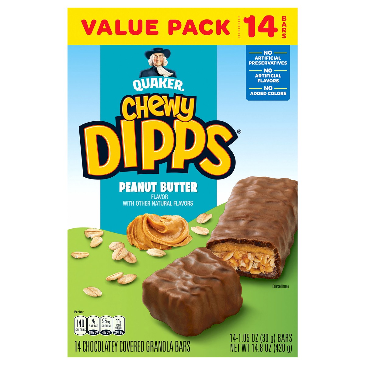 slide 1 of 6, Quaker Chewy Dipps Chocolatey Covered Granola Bars Peanut Butter 1.05 Oz 14 Count, 14 ct