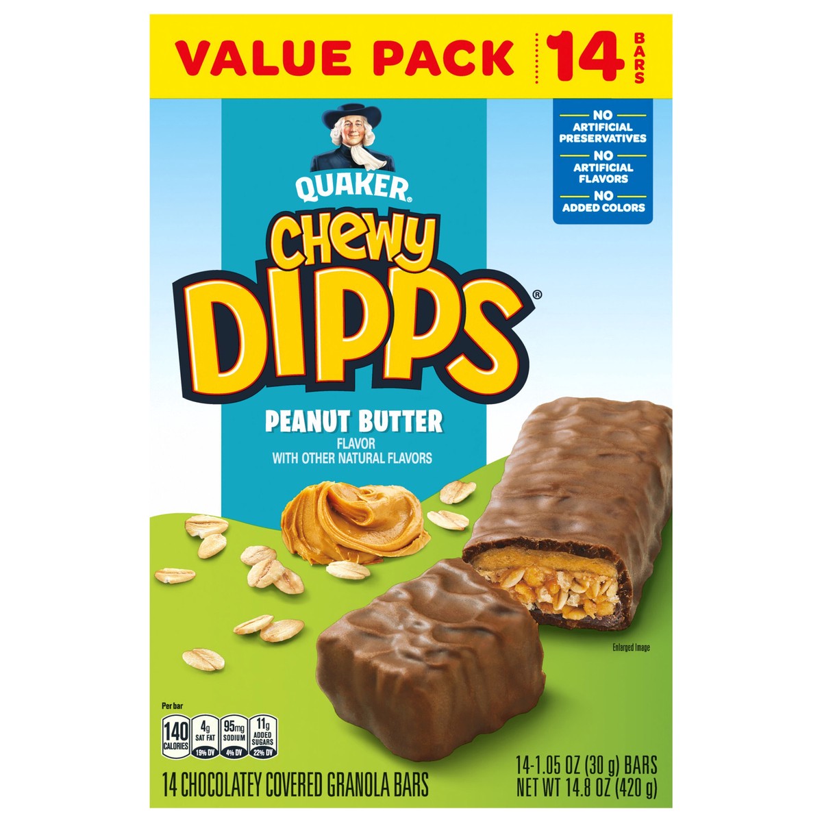 slide 1 of 6, Quaker Chewy Dipps Chocolatey Covered Granola Bars Peanut Butter 14.8 Oz, 14 Count, 14 ct