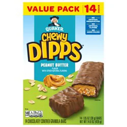 Quaker Chewy Dipps Chocolatey Covered Granola Bars Peanut Butter 14.8 Oz, 14 Count