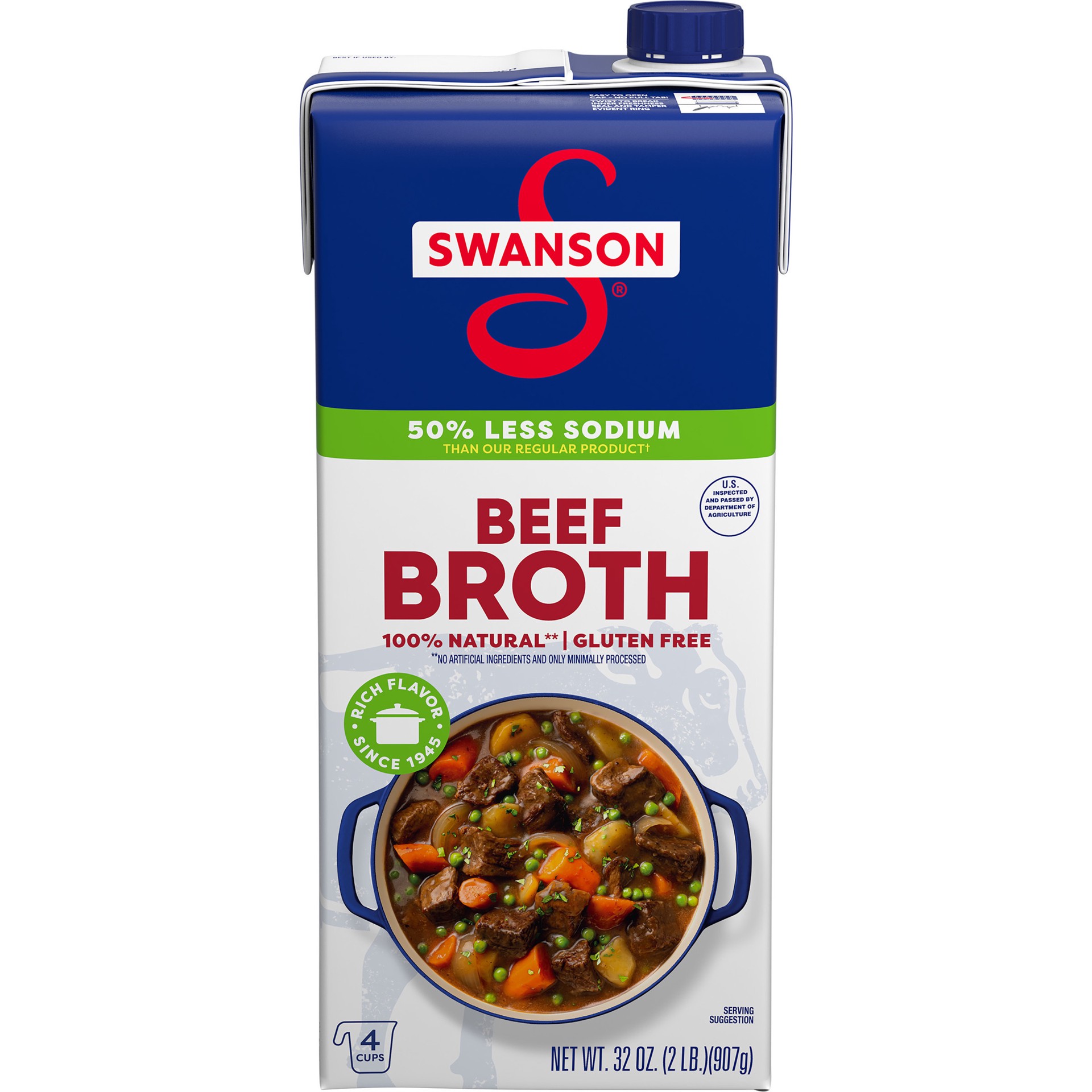 slide 1 of 5, Swanson 100% Natural, 50% Less Sodium Beef Broth, 32 oz Carton, 32 oz