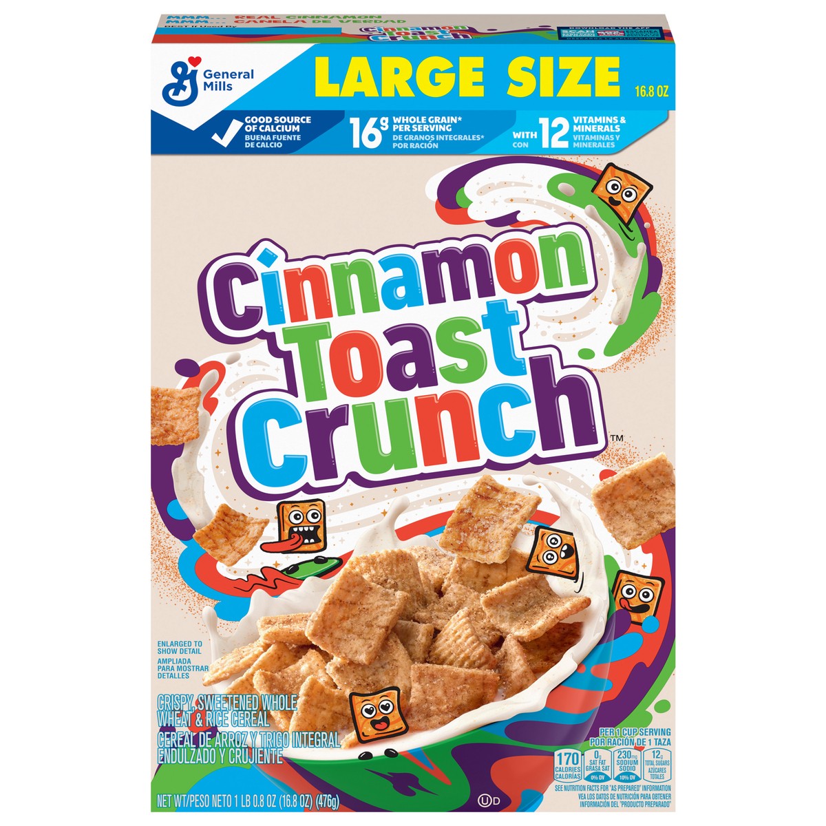 slide 1 of 22, Cinnamon Toast Crunch Breakfast Cereal, Crispy Cinnamon Cereal, Large Size, 16.8 oz, 16.8 oz