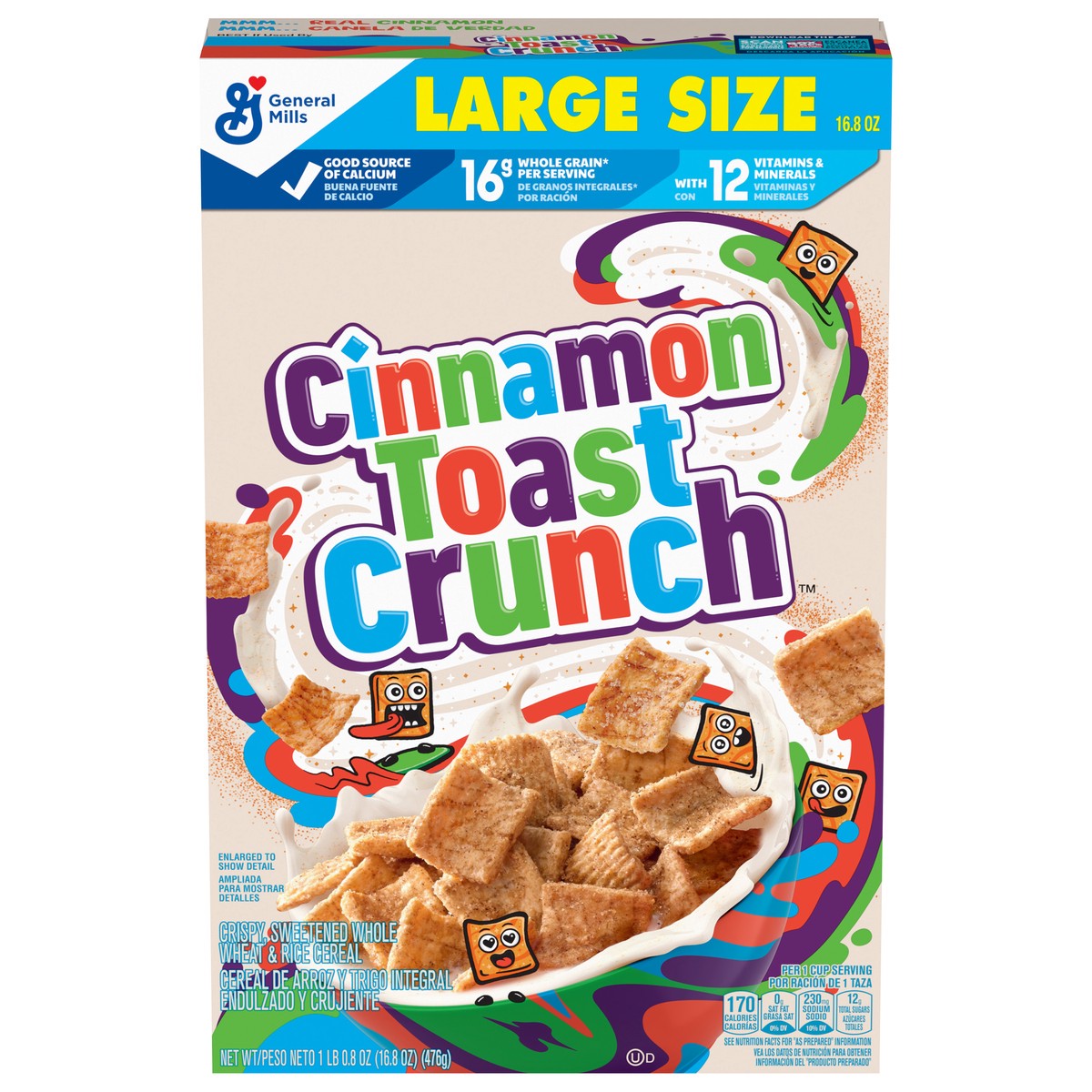 slide 1 of 22, Cinnamon Toast Crunch Breakfast Cereal, Crispy Cinnamon Cereal, Large Size, 16.8 oz Cereal Box, 16.8 oz