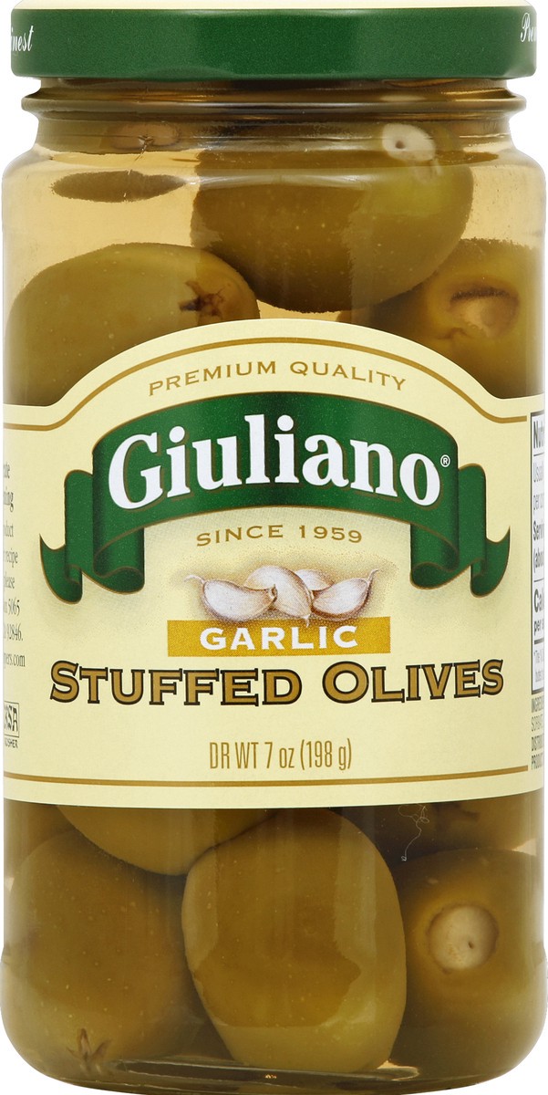 slide 2 of 2, Giuliano Garlic Stuffed Olives, 6.5 oz