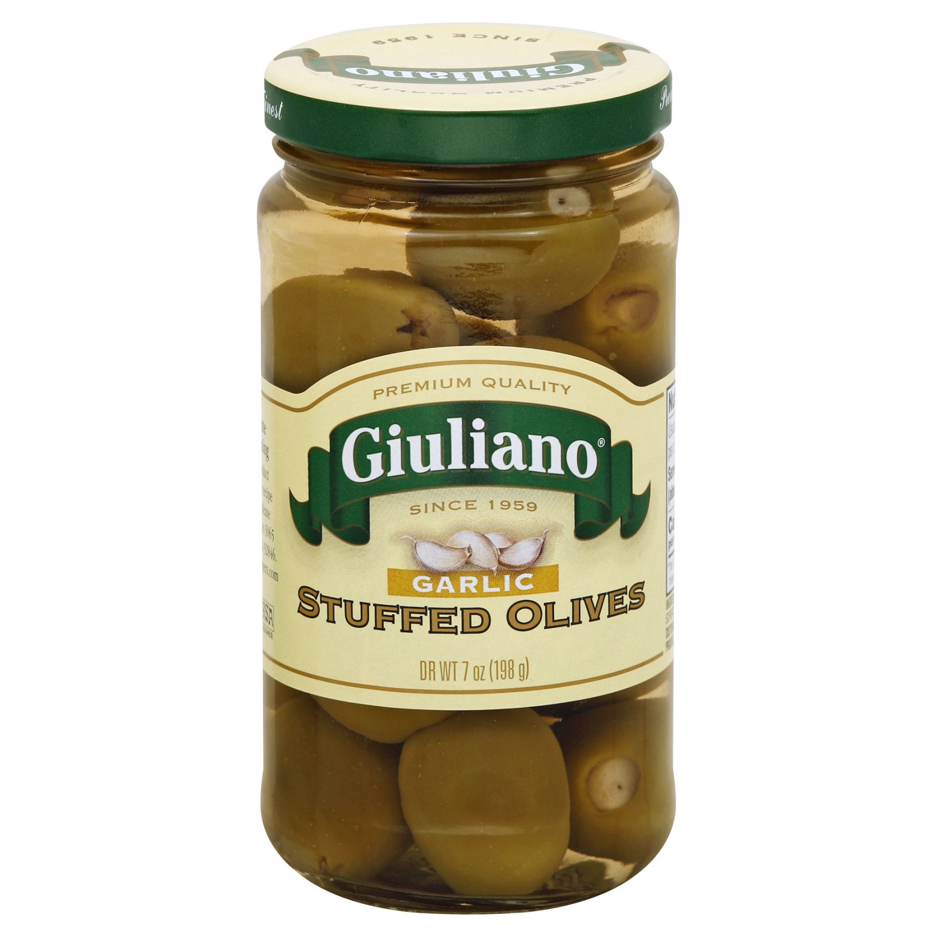 slide 1 of 2, Giuliano Garlic Stuffed Olives, 6.5 oz