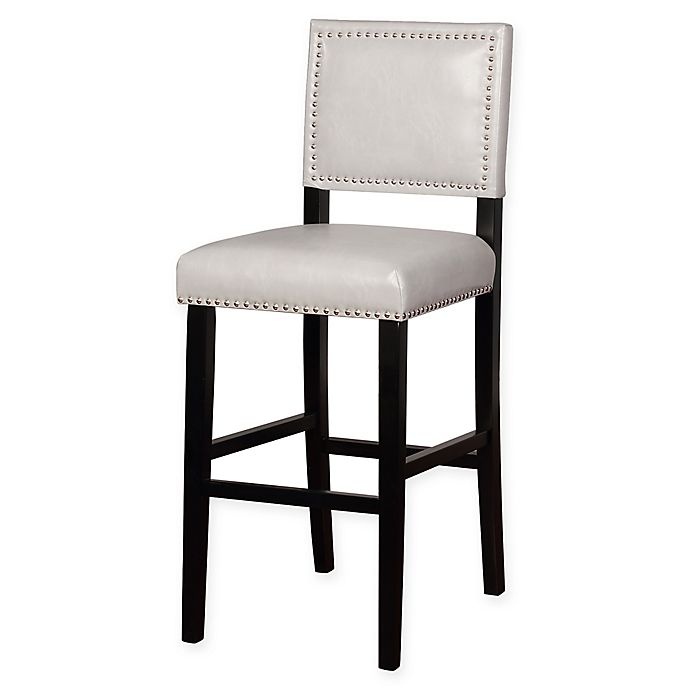 slide 1 of 5, Linon Home Blake Vinyl Upholstered Bar Stool - Dove Grey/Black, 1 ct