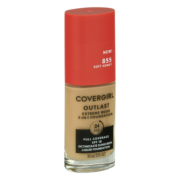 slide 1 of 1, Covergirl Outlast Extreme Wear 3-In-1 Foundation, Soft Honey 855, Spf18, 1 fl oz