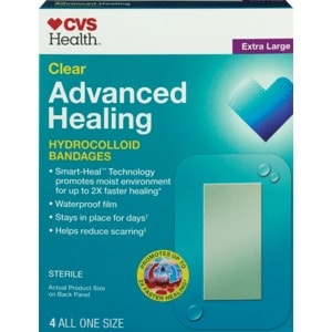 slide 1 of 1, CVS Health Clear Advanced Healing Hydrocolloid Bandages, Xl, 4 ct