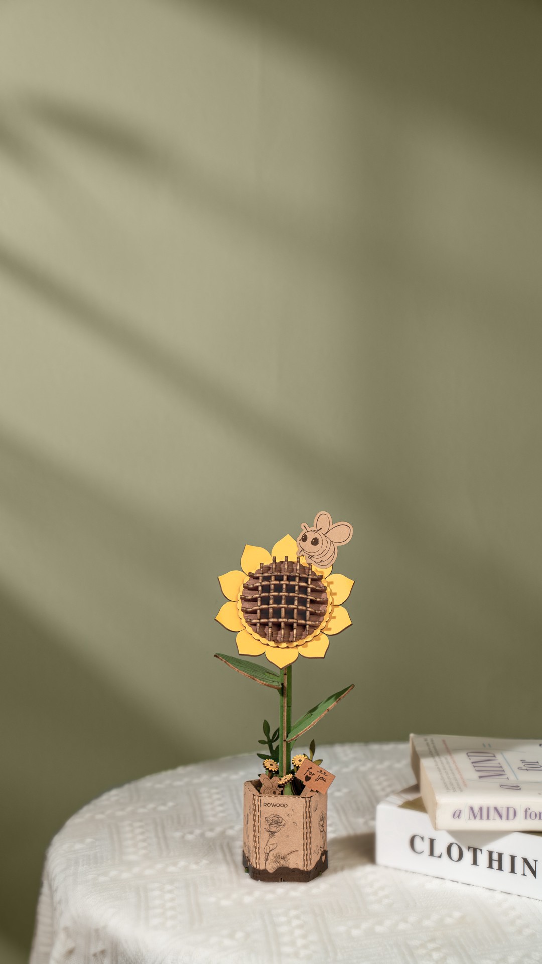 slide 3 of 5, Robotime Rowood Sunflower Wooden Bloom Craft, 3.7 in x 3.3 in x 9.1 in