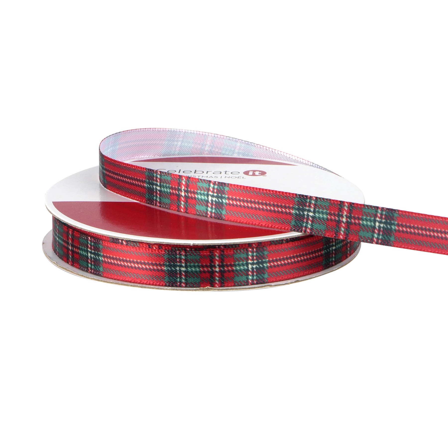 slide 3 of 3, 3/8" X 12ft. Red Tartan Ribbon By Celebrate It Christmas, 3/8 in x 12 ft
