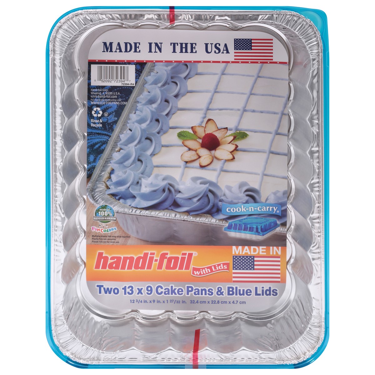slide 1 of 10, Handi-foil 13 x 9 Cake Pans & Blue Lids 2 ea, 2 ct