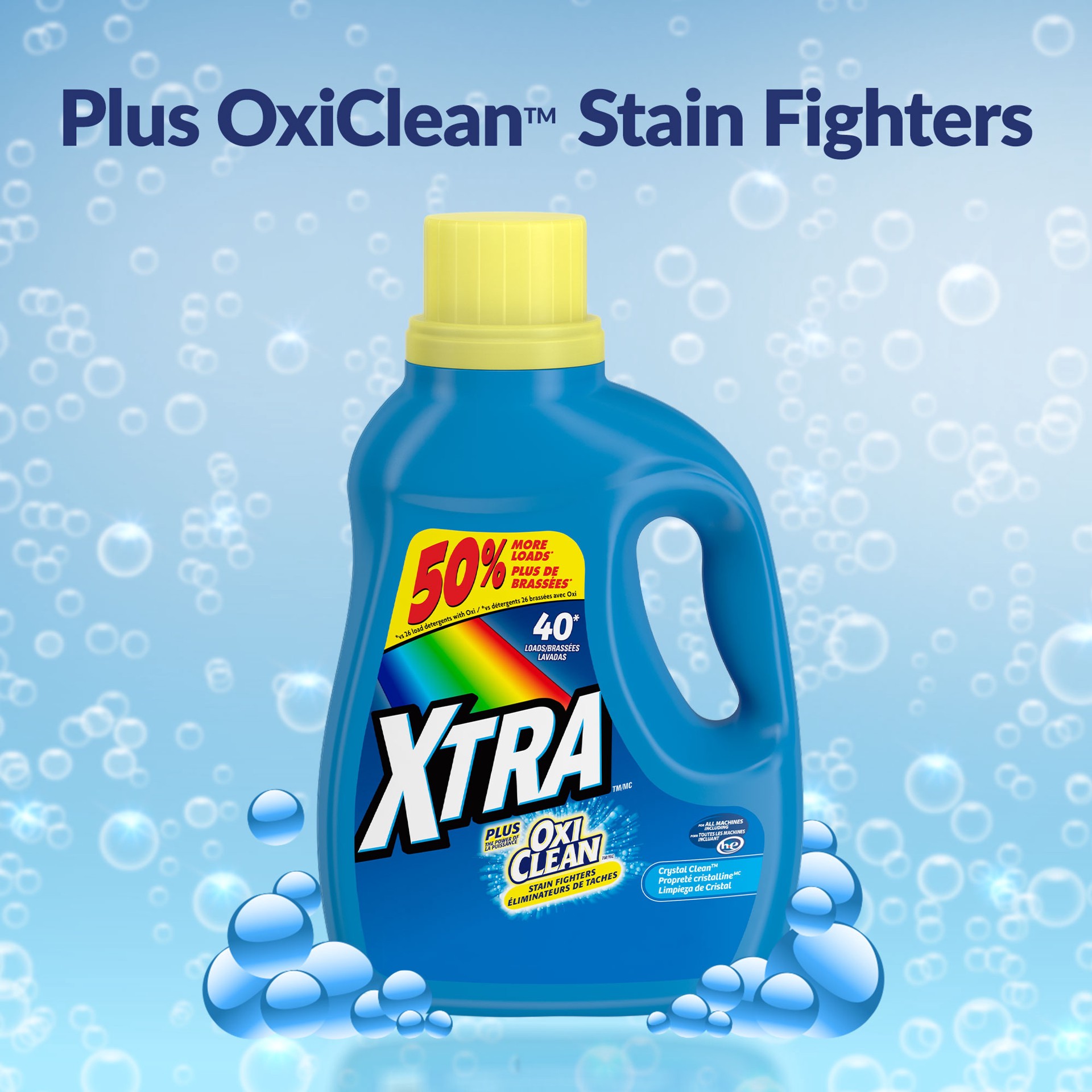slide 3 of 5, Xtra Plus OxiClean Liquid Laundry Detergent, Crystal Clean, 255oz, 255 fl oz