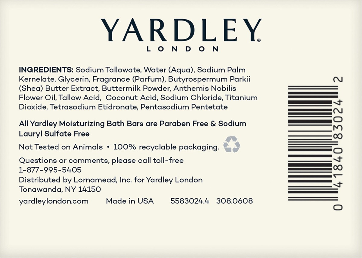 slide 6 of 9, Yardley London Naturally Moisturizing Bath Bar, Sensitive Skin, Shea Buttermilk, 2 ct; 4.25 oz