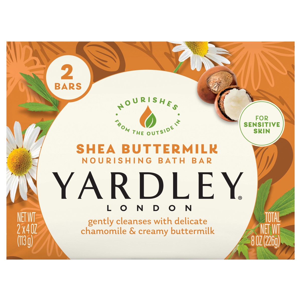 slide 1 of 9, Yardley London Nourishing Bath Soap Bar Shea Buttermilk for Sensitive Skin, Gently Cleanses with Delicate Chamomile & Creamy Buttermilk, 4.0 oz Bath Bar, 2 Soap Bars, 2 ct