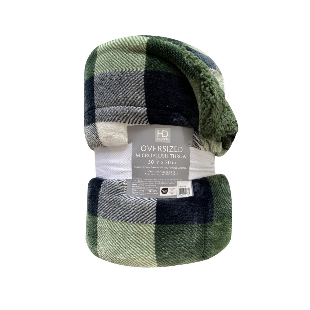 slide 2 of 3, HD Designs® Oversized Throw - Green Plaid, 50 in x 70 in