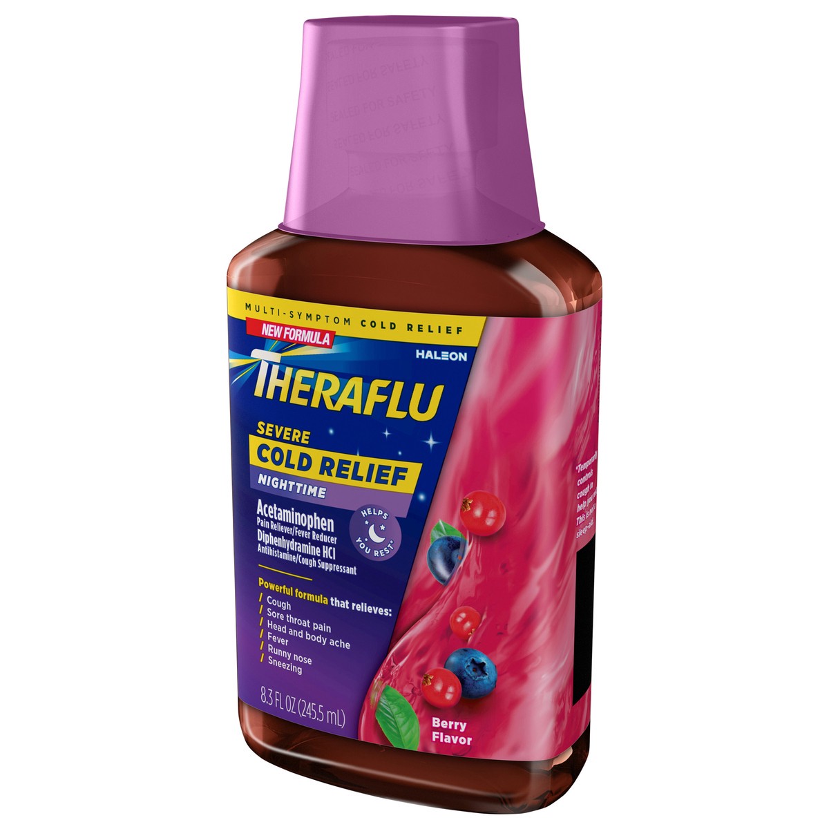 slide 11 of 16, Theraflu ExpressMax Severe Cold and Cough Syrup, Nighttime Cold Medicine, Berry Flavor - 8.3 Oz, 8.3 fl oz