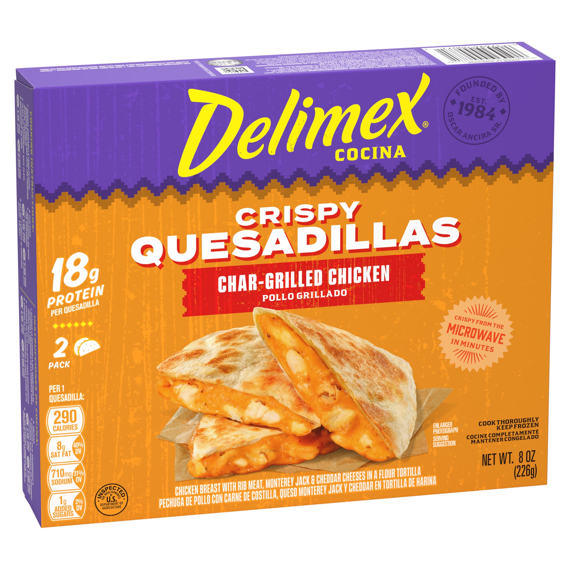 slide 2 of 5, Delimex Char-Grilled Chicken Crispy Quesadillas, 8 oz box, 2 ct