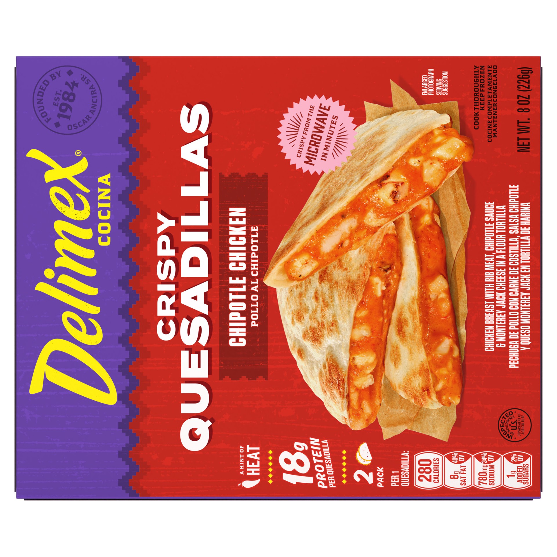 slide 4 of 5, Delimex Chipotle Chicken Crispy Quesadillas, 8 oz box, 8 oz