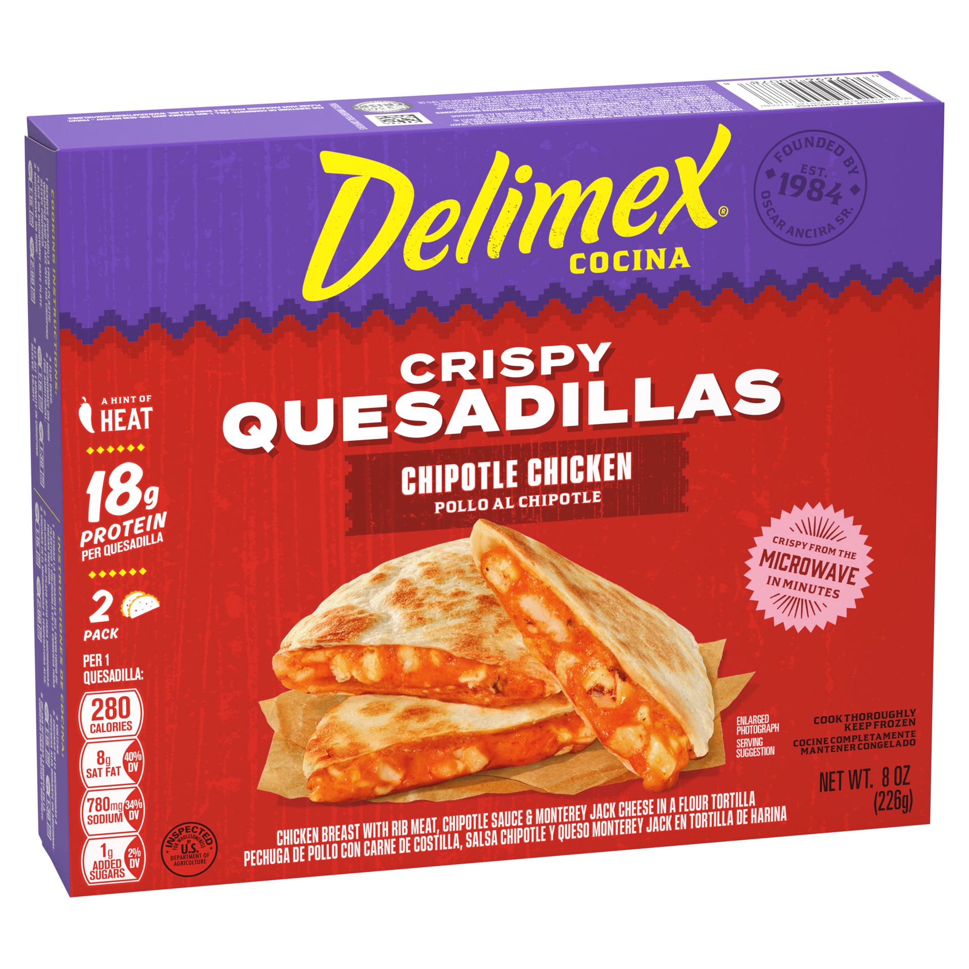 slide 3 of 5, Delimex Chipotle Chicken Crispy Quesadillas, 8 oz box, 8 oz