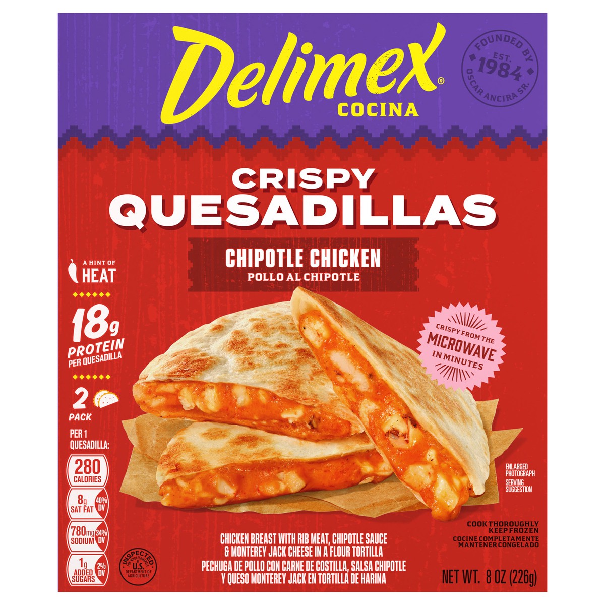 slide 1 of 5, Delimex Chipotle Chicken Crispy Quesadillas, 8 oz box, 2 ct