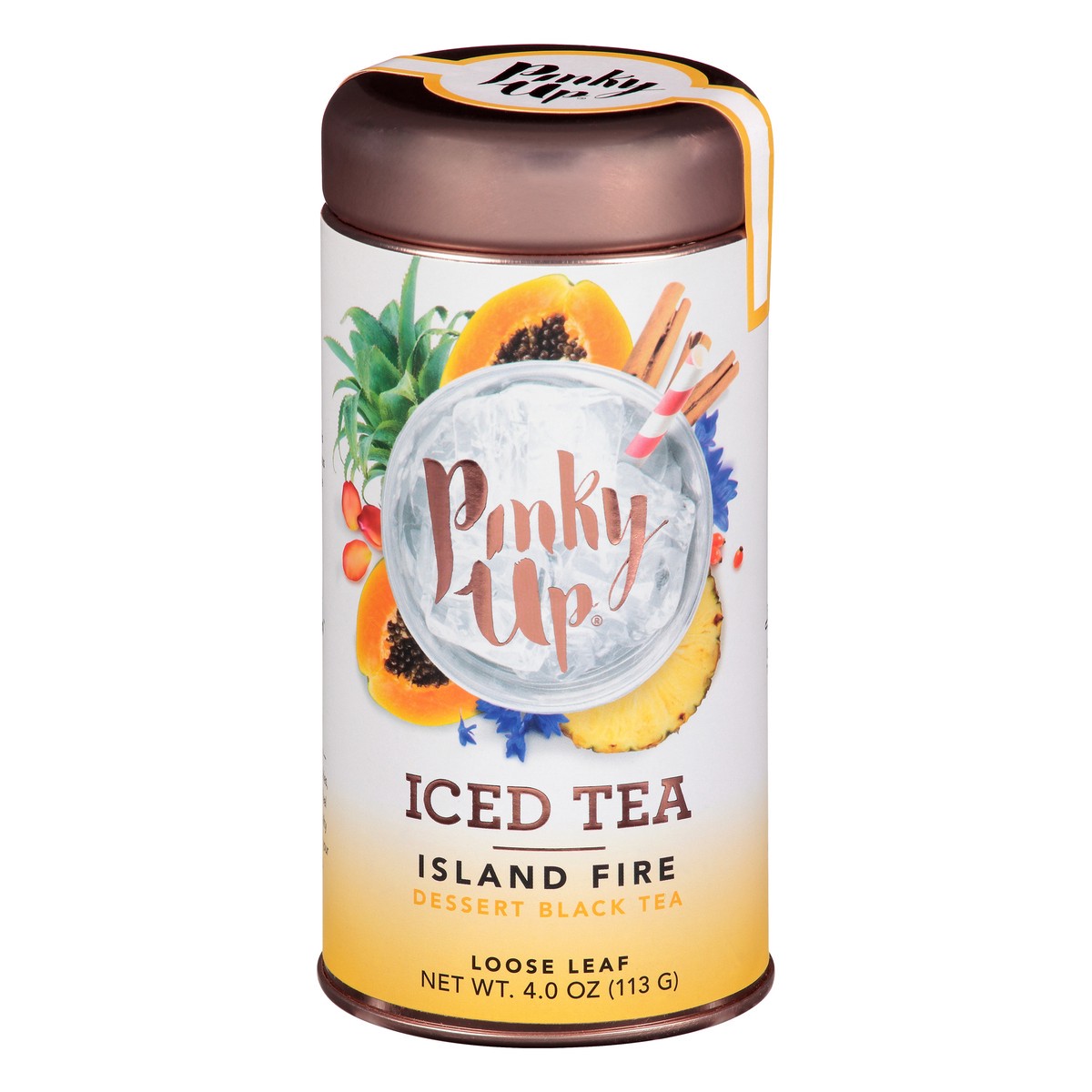 slide 4 of 12, Pinky Up Island Fire Loose Leaf Iced Tea | Black Tea Blend With Fruit, 40-60 mg Caffeine, Naturally Low Calorie | 4.0 Ounce Tin, 25 Servings, 1 cnt