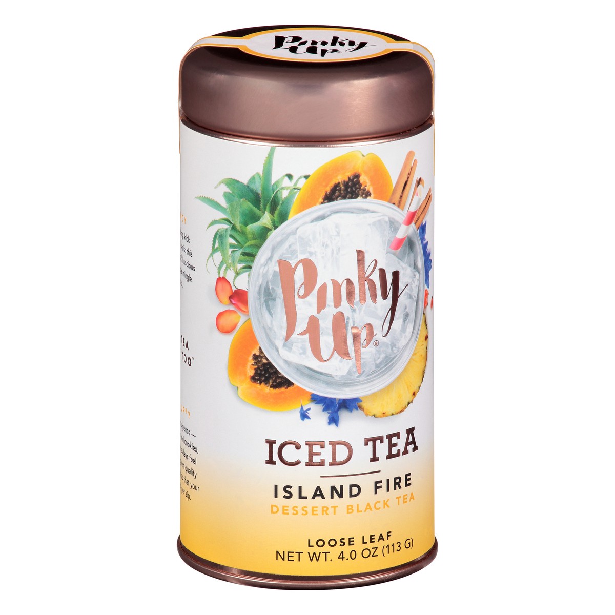 slide 8 of 12, Pinky Up Island Fire Loose Leaf Iced Tea | Black Tea Blend With Fruit, 40-60 mg Caffeine, Naturally Low Calorie | 4.0 Ounce Tin, 25 Servings, 1 cnt