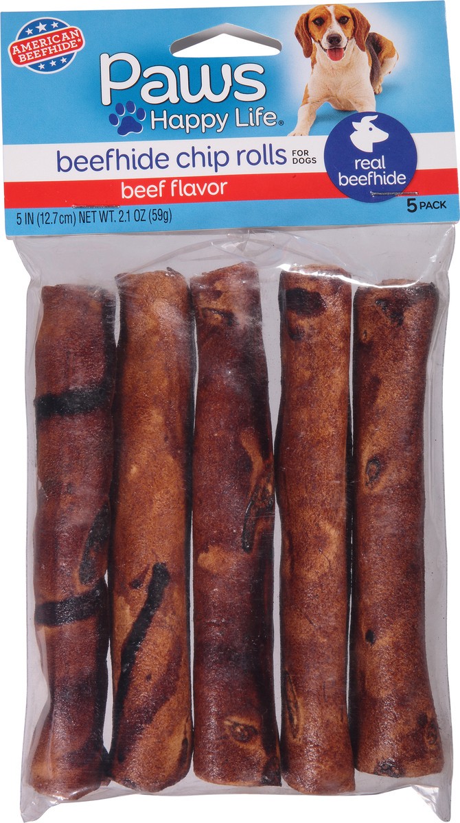 slide 2 of 13, Paws Happy Life 5 Pack 5 Inch for Dogs Beef Flavor Beefhide Chip Rolls 2.1 oz, 2.1 oz