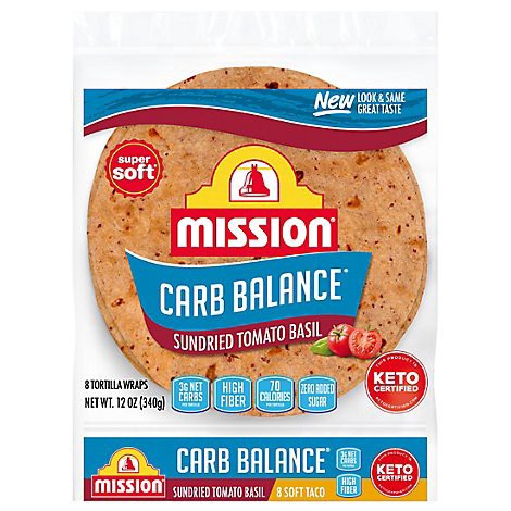 slide 1 of 1, Mission Carb Balance Sundried Tomato Basil Tortilla Wraps - 8 Count, 8 ct