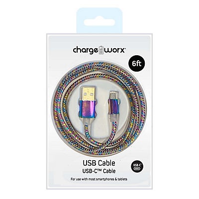 slide 1 of 1, Chargeworx Rainbow USB-C Cable, 6 ft