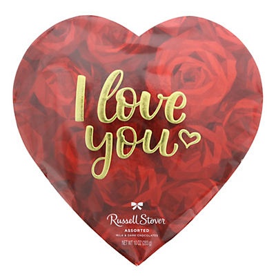 slide 1 of 1, Russell Stover Assorted Chocolates I Love You Heart Shape Valentine Gift Box, 10 oz