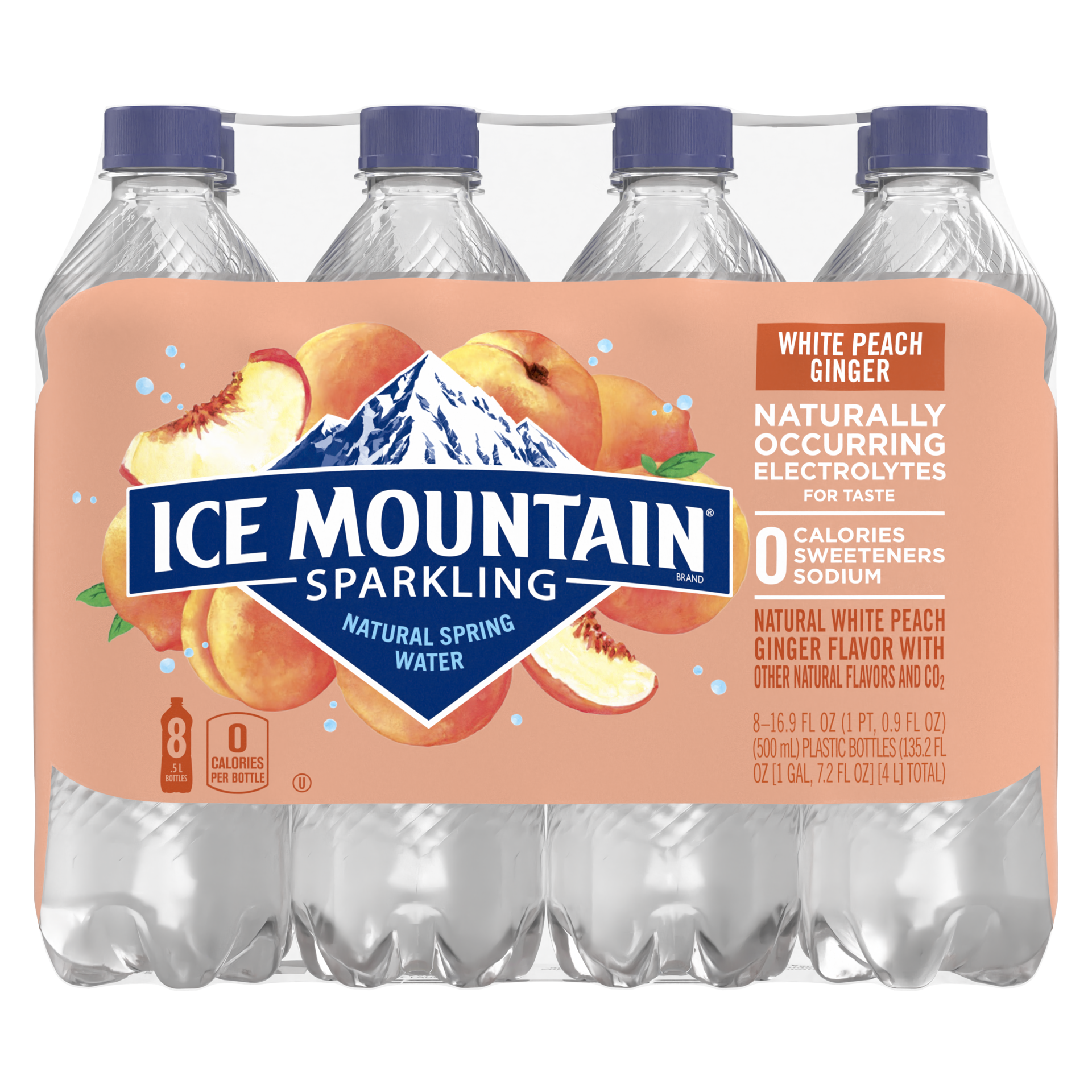 slide 2 of 5, Ice Mountain Sparkling Water, White Peach Ginger, 16.9 oz. Plastic Bottles (8 Count), 16.9 fl oz
