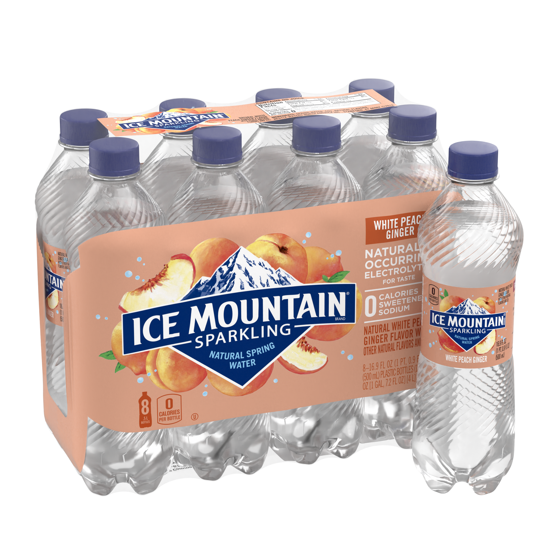 slide 4 of 5, Ice Mountain Sparkling Water, White Peach Ginger, 16.9 oz. Plastic Bottles (8 Count), 16.9 fl oz