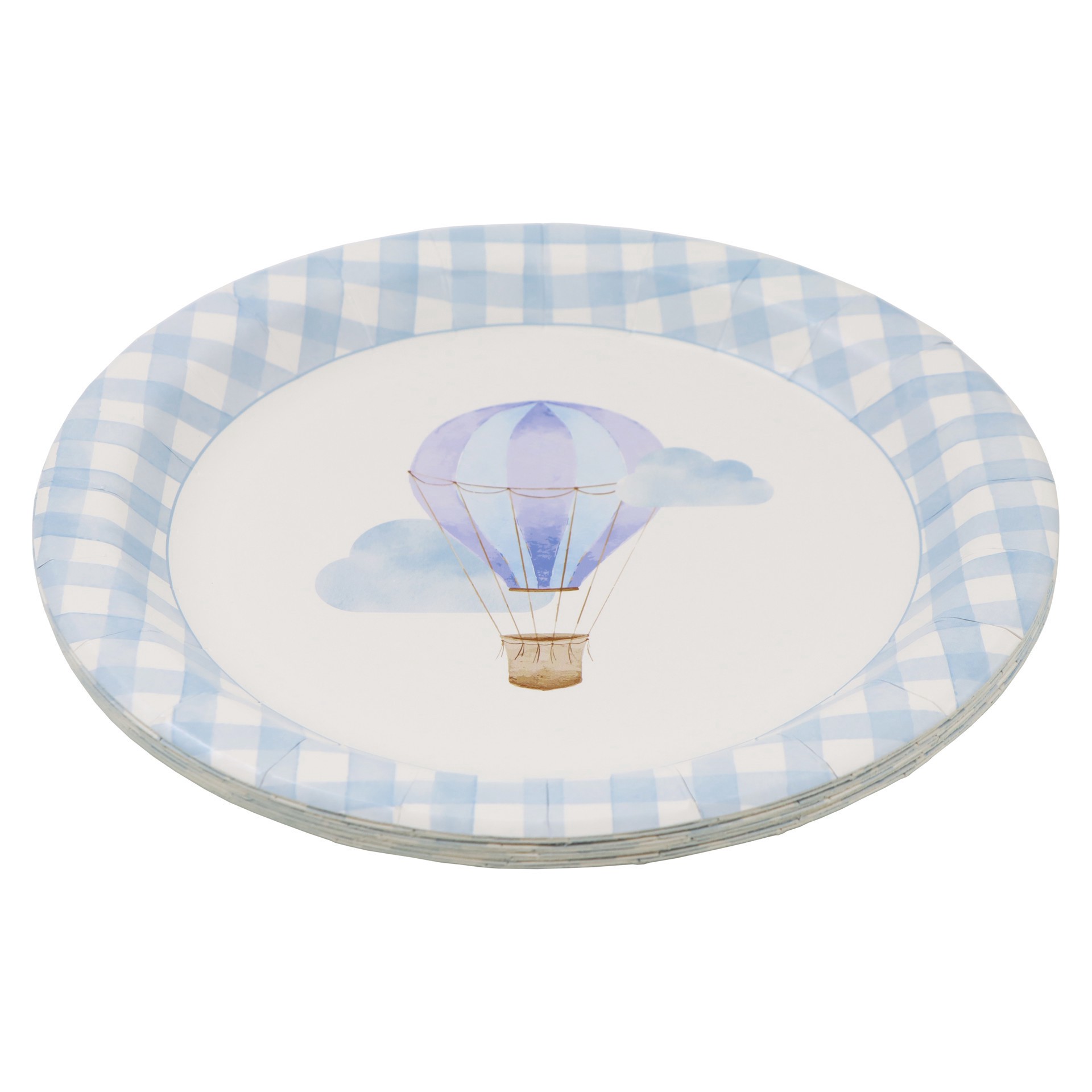 slide 2 of 2, 9" Blue Hot Air Balloon & Gingham Dinner Plates, 10ct. By Celebrate It, 10 ct
