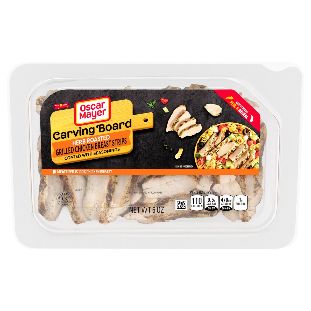 slide 1 of 14, Oscar Mayer Carving Board Herb Roasted Grilled Chicken Breast Strips, 6 oz Pack, 6 oz