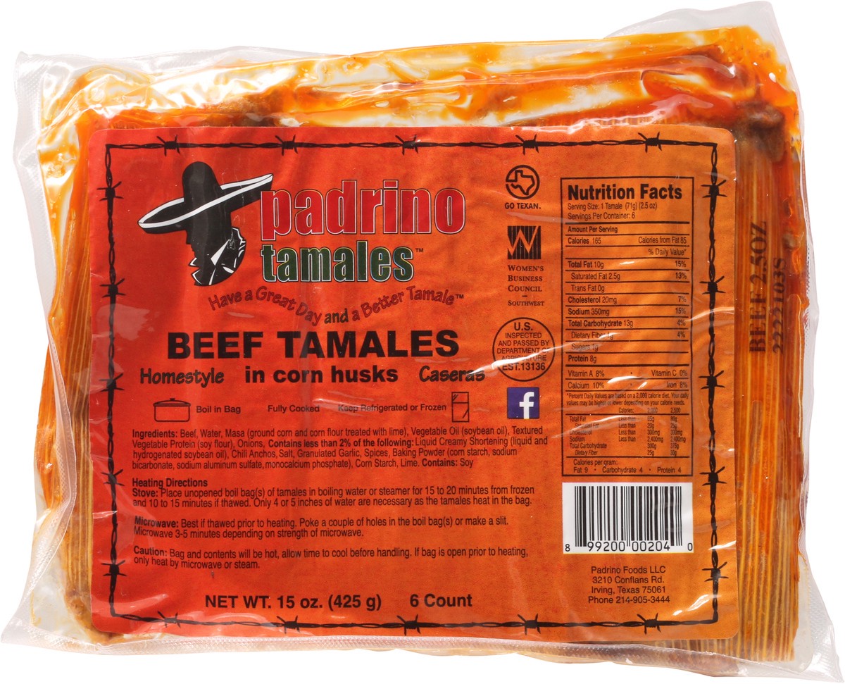 slide 8 of 13, Padrino Homestyle Beef Tamales 6 ea, 15 oz