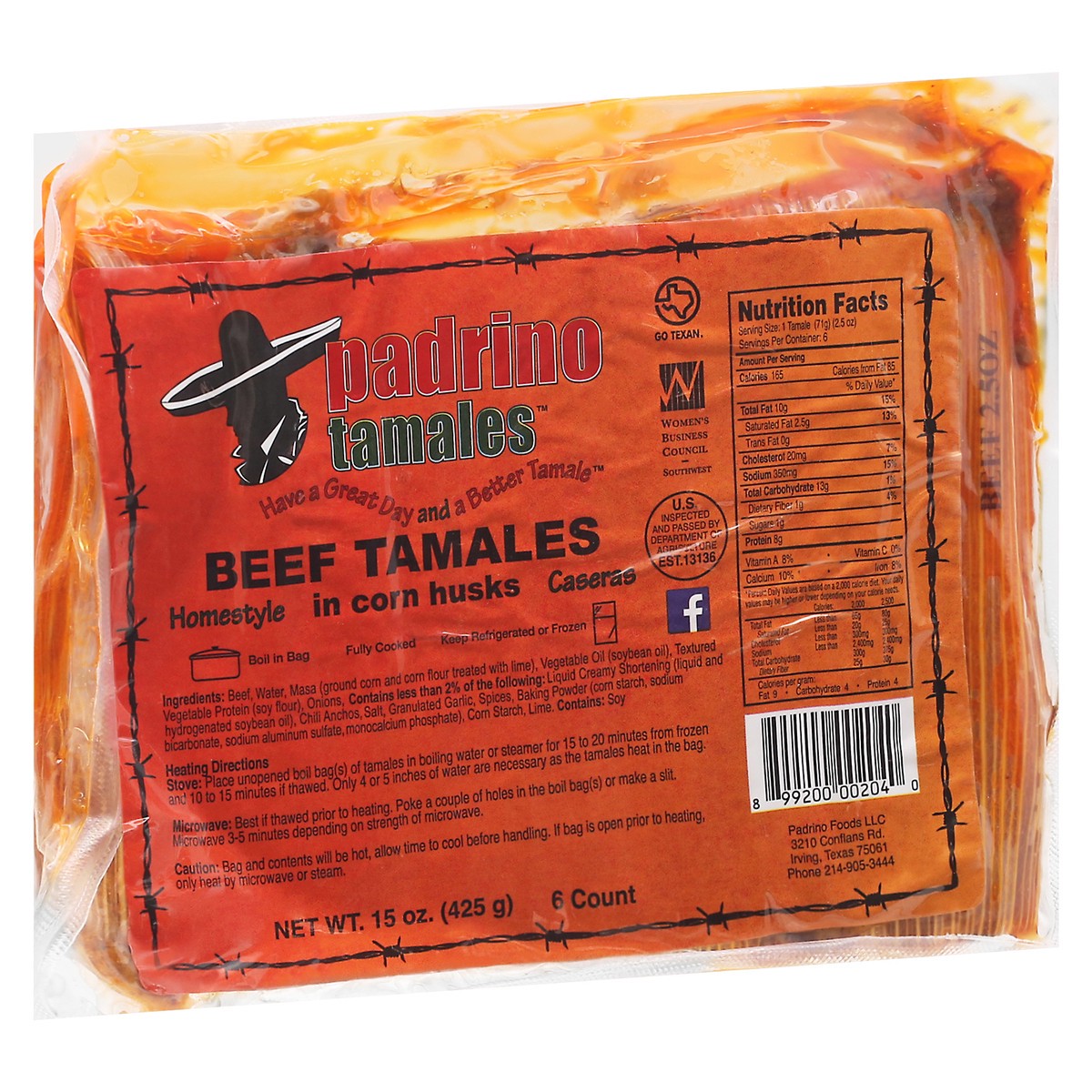 slide 12 of 13, Padrino Homestyle Beef Tamales 6 ea, 15 oz