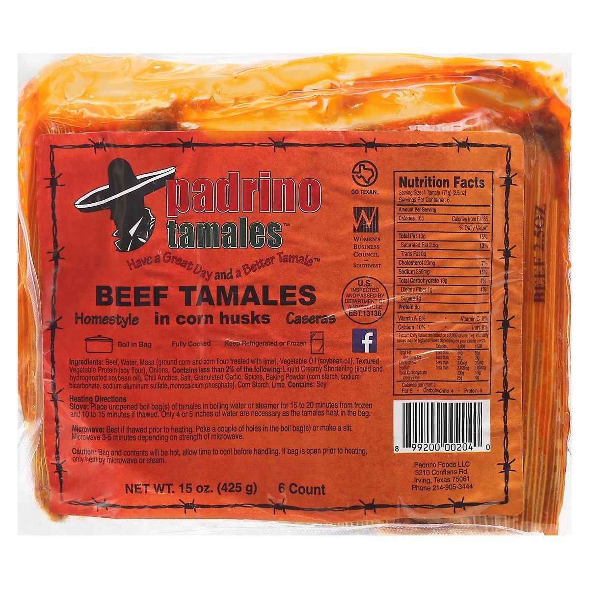 slide 10 of 13, Padrino Homestyle Beef Tamales 6 ea, 15 oz