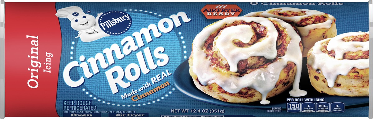 slide 2 of 9, Pillsbury Cinnamon Rolls with Original Icing, Refrigerated Canned Pastry Dough, 8 Rolls, 12.4 oz, 12.4 oz