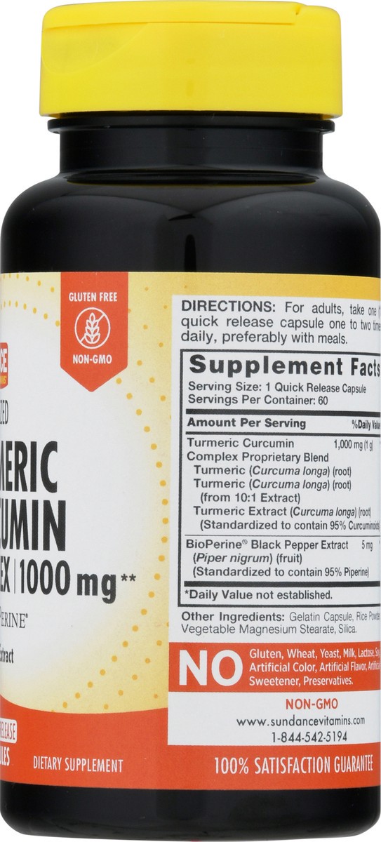 slide 3 of 12, Sundance Vitamins 1000 mg with BioPerine Standardized Turmeric Curcumin Complex Quick Release Capsules 60 ea, 60 ct