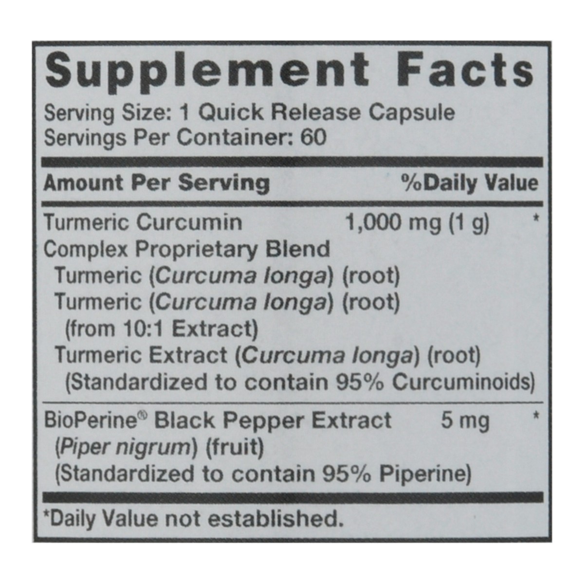 slide 12 of 12, Sundance Vitamins 1000 mg with BioPerine Standardized Turmeric Curcumin Complex Quick Release Capsules 60 ea, 60 ct